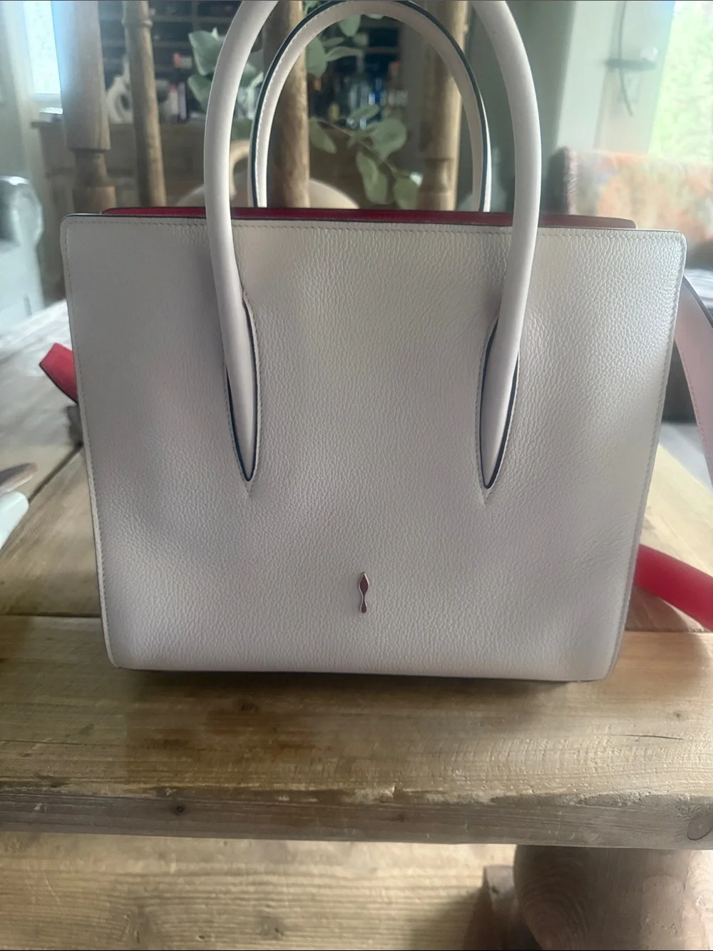 Christian Louboutin Blush Pink Embellished Satchel with Red Strap